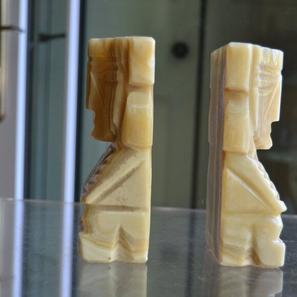 Aztec North American Onyx Aragonite Hand Carved Solid Pair Of Bookends - Picture 4 of 10